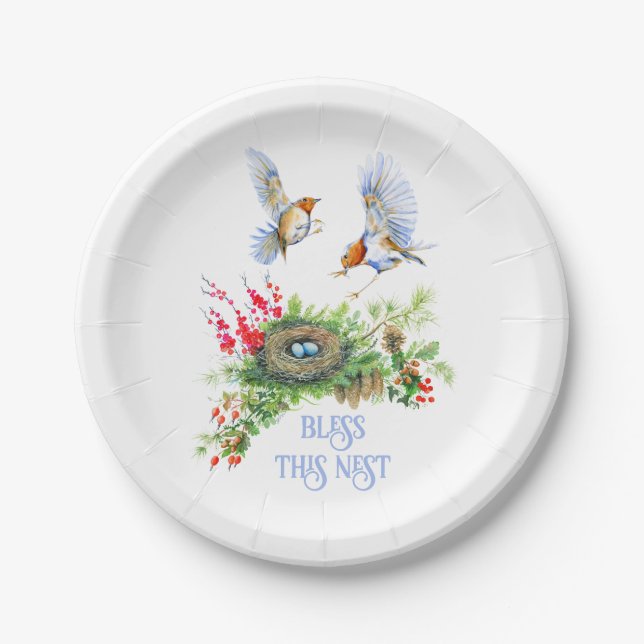 Woodland Treasures Bless This Nest Housewarming Paper Plate (Front)