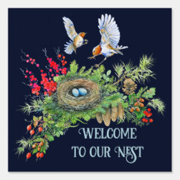 Woodland Treasures Welcome to Our Nest Home Garden Sign