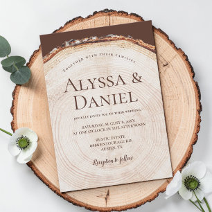 Woodland Tree bark ring Rustic Wedding  Invitation