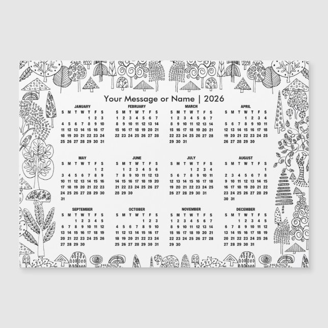 Woodland Trees 2026 Calendar Personalized Magnet (Devant)