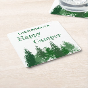 Woodland Trees Birthday Square Paper Coaster