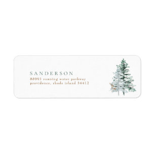 Woodland Trees Deer White Adresse de retour Label