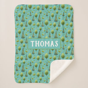 Woodland Trees Personalized Name Sherpa Blanket