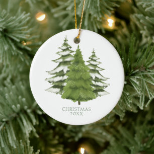 Woodland Trees Themed Christmas Personalized Ceramic Ornament