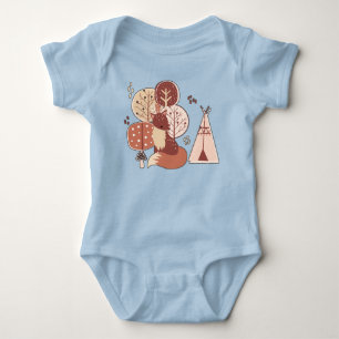 Woodland Tribal Native Americans Seamless Pattern Baby Bodysuit