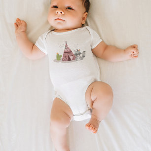 Woodland Tribal Native Americans Seamless Pattern Baby Bodysuit