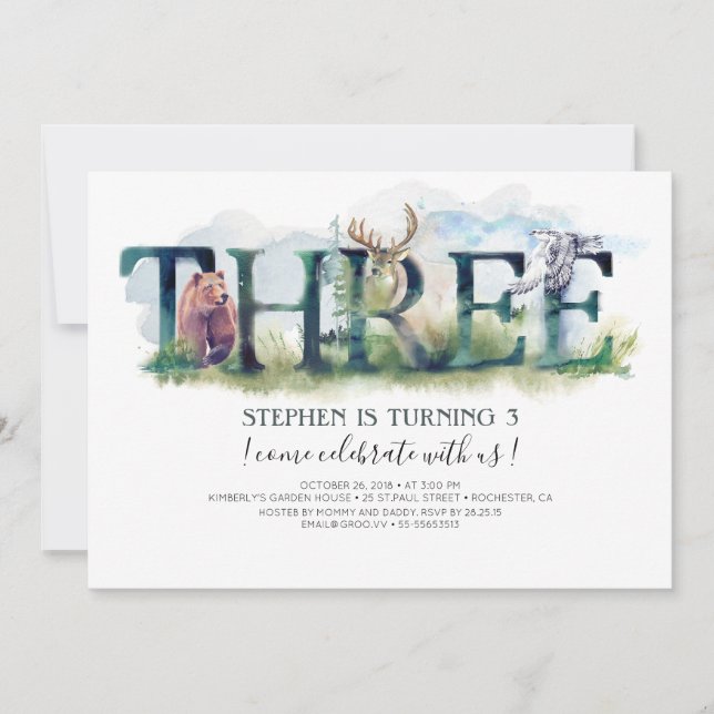 Woodland Trois - 3e Invitation d'anniversaire (Devant)