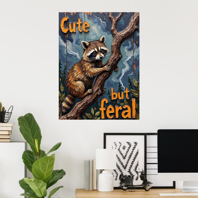 Woodland Watcher: Raccoon on a Limb Poster (Home Office)