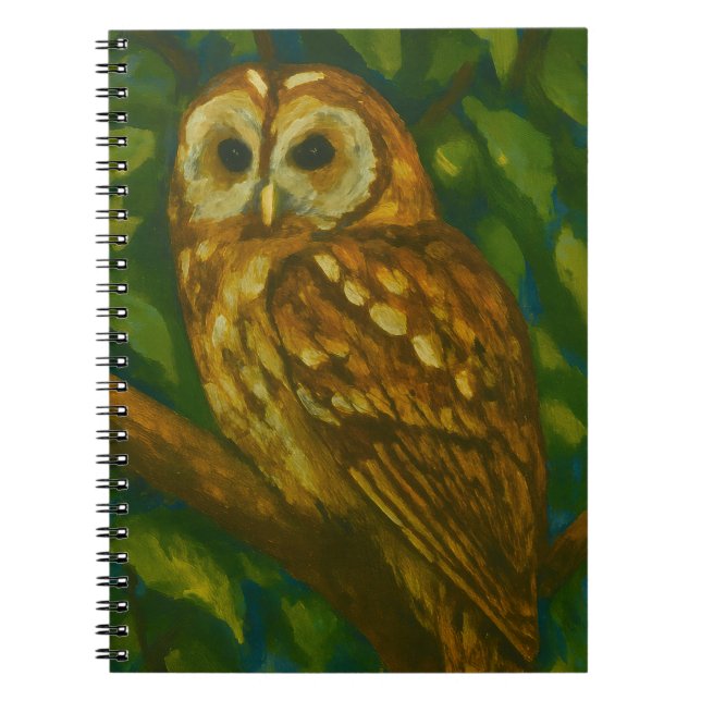 Woodland Watcher – Realistic Owl Art Notebook (Front)