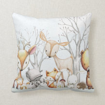 Woodland Watercolor Animal Baby Kid Nursery Pillow