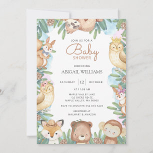 Woodland Watercolor Animals Baby Shower Invitation