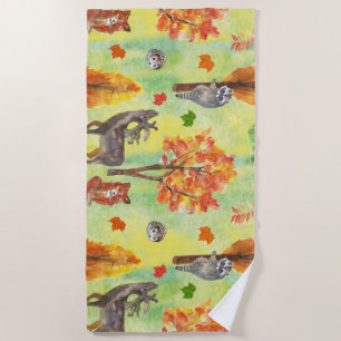 Woodland Watercolor animals Beach Towel