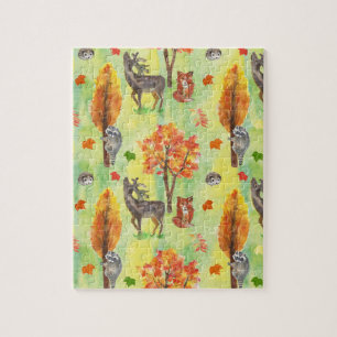 Woodland Watercolor animals Jigsaw Puzzle