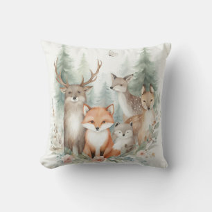 Woodland Watercolor Animals Throw Pillow