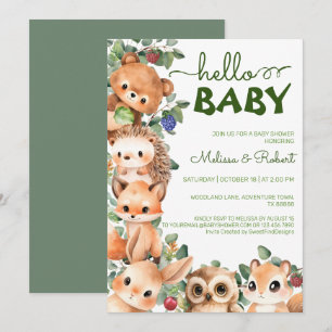 Woodland Watercolor Baby Boy Shower Invitation