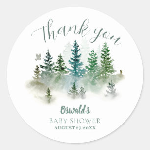 Woodland Watercolor Baby Shower Classic Round Sticker
