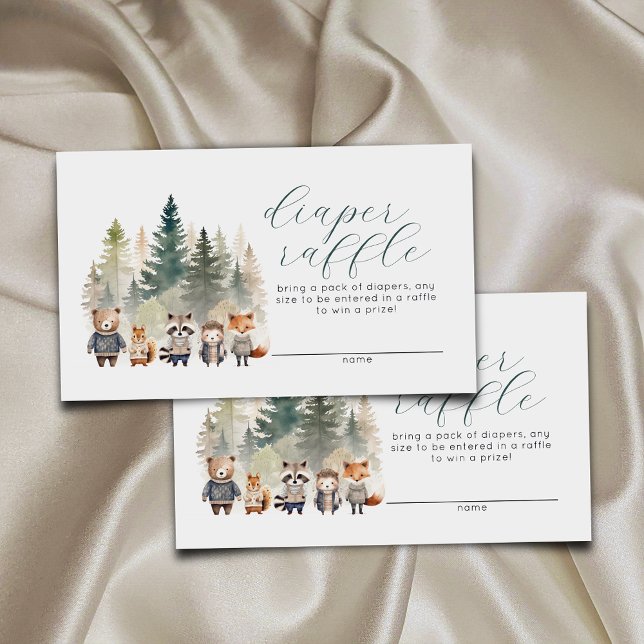 Woodland Watercolor Baby Shower Diaper Raffle Enclosure Card (Creator Uploaded)