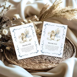 Woodland Watercolor Blue Ribbon Squirrel Baby  Thank You Card