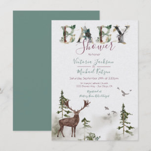 Woodland Watercolor Forest Baby Shower Invitation