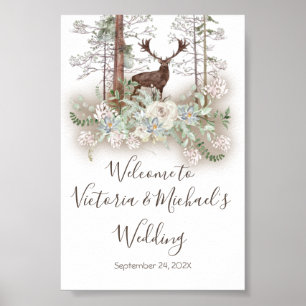 Woodland Watercolor Forest Deer Welcome Sign