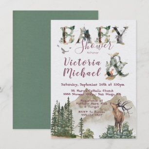 Woodland Watercolor Forest Mountain Baby Shower Invitation