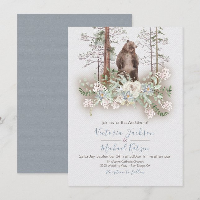 Woodland Watercolor Forest Wedding invitations (Front/Back)