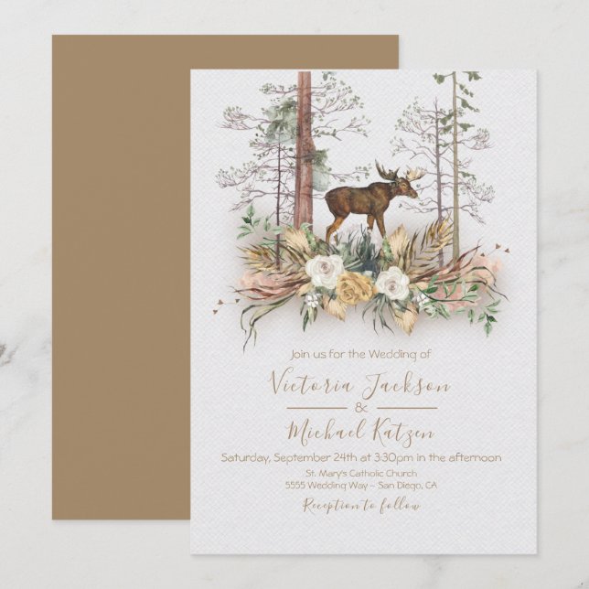 Woodland Watercolor Forest Wedding invitations (Front/Back)