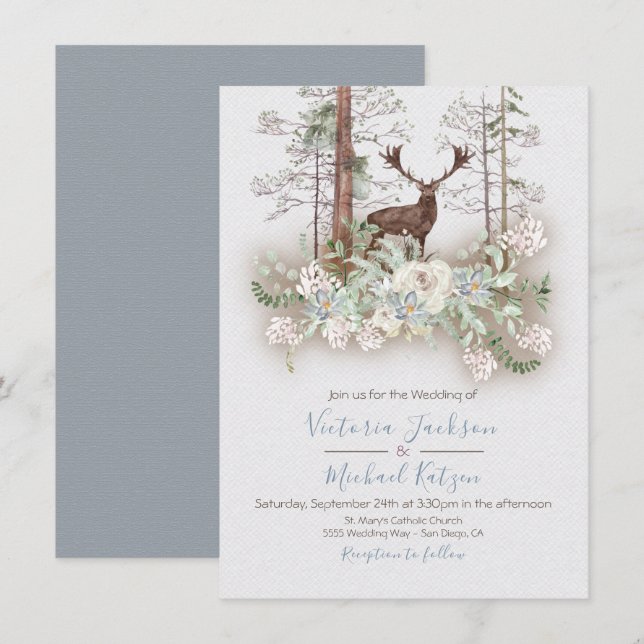 Woodland Watercolor Forêt invitations au mariage (Devant / Derrière)