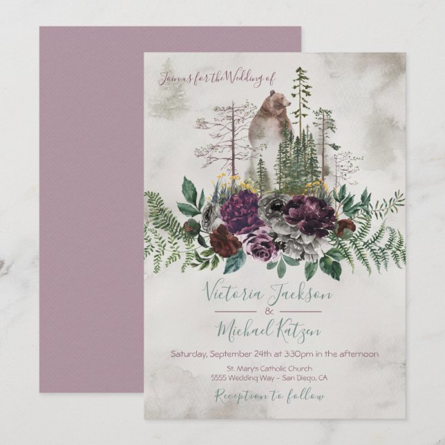 Woodland Watercolor Forêt invitations au mariage (Devant / Derrière)