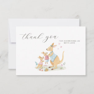 Woodland Watercolor Kangaroo Family Baby Shower Thank You Card