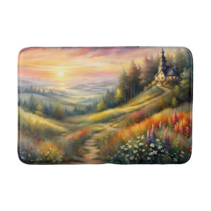 Woodland Watercolor Pine Trees Bath Mat