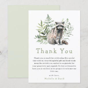 Woodland Watercolor Raccoon Baby Shower Thank You Card