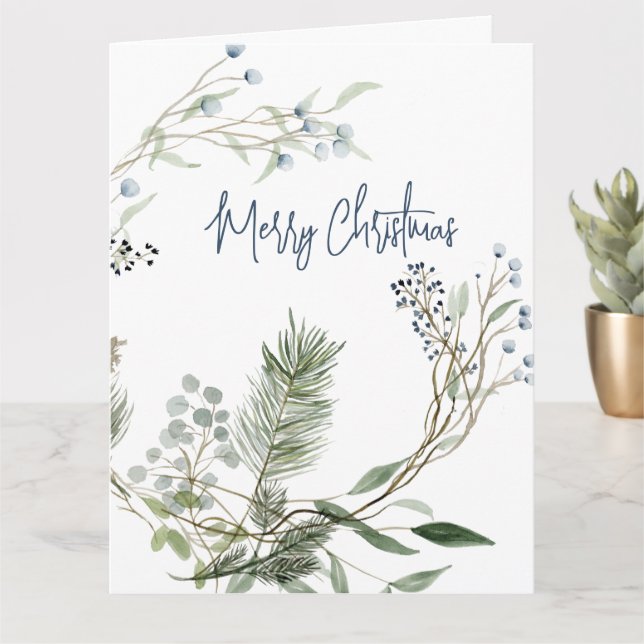 Woodland Watercolor Winter Berry Wreath  Card (Small Plant)