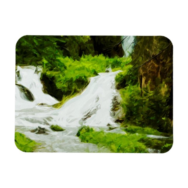Woodland Waterfall in Summer Abstract Magnet (Horizontal)