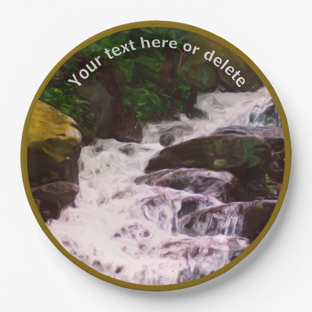 Woodland Waterfall Nature Art Personalized Party   Paper Plate (Front)