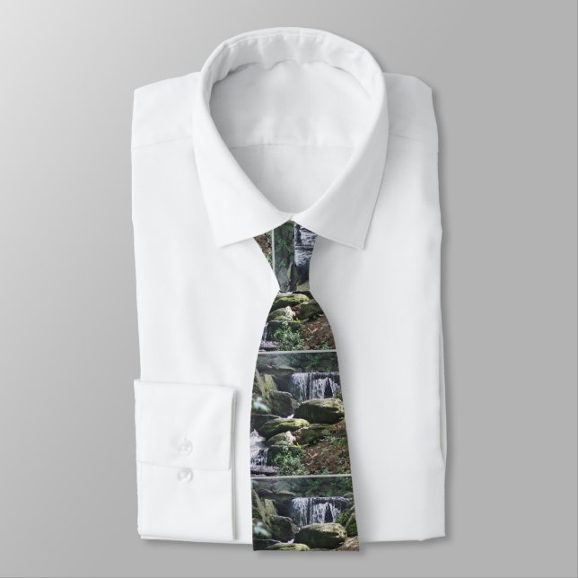 Woodland Waterfalls Nature Photo Tie (Tied)