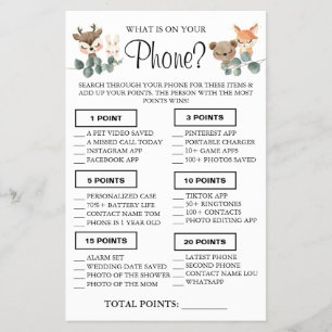 Woodland What is on your phone Shower game card