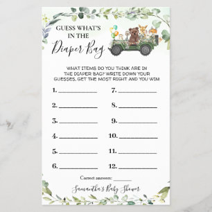 Woodland What's in the Diaper Bag Shower Game card