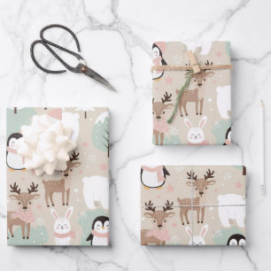 Woodland Whimsical Forest Animals Winter Wrapping Paper Sheet