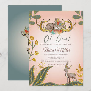 Woodland Whimsical Greenery Forest Animals Deer Invitation