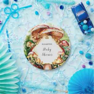 Woodland Whimsical Mushroom Baby Shower Paper Plate