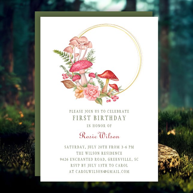 Woodland Whimsical Mushroom Forest 1st Birthday Invitation (Creator Uploaded)