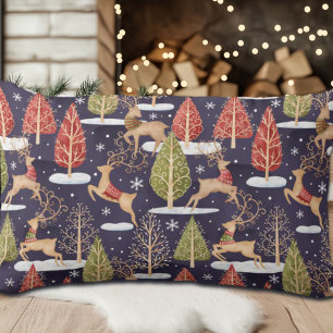 Woodland Whimsical Reindeers Winter Lumbar Pillow