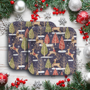 Woodland Whimsical Reindeers Winter Paper Plate