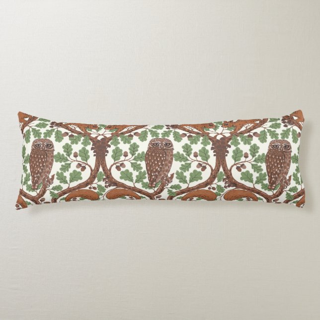 Woodland Whispers/Owls and Squirrels in the Oak/mo Body Pillow (Front)