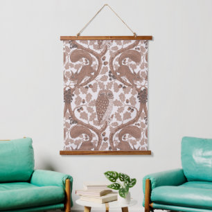 Woodland Whispers/Owls and Squirrels in the Oak/mo Hanging Tapestry