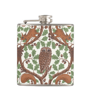 Woodland Whispers/Owls and Squirrels in the Oak/mo Hip Flask