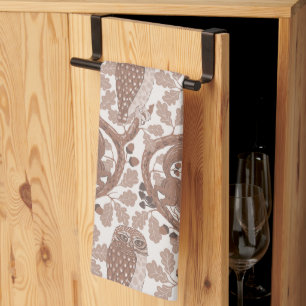 Woodland Whispers/Owls and Squirrels in the Oak/mo Kitchen Towel