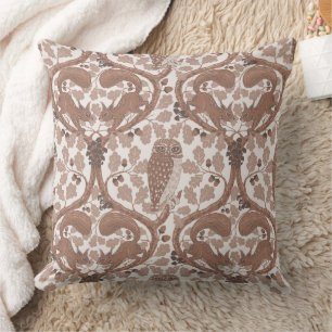 Woodland Whispers/Owls and Squirrels in the Oak/mo Throw Pillow