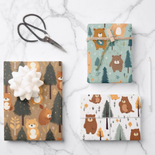 Woodland Wild Bears Wrapping Paper Sheet